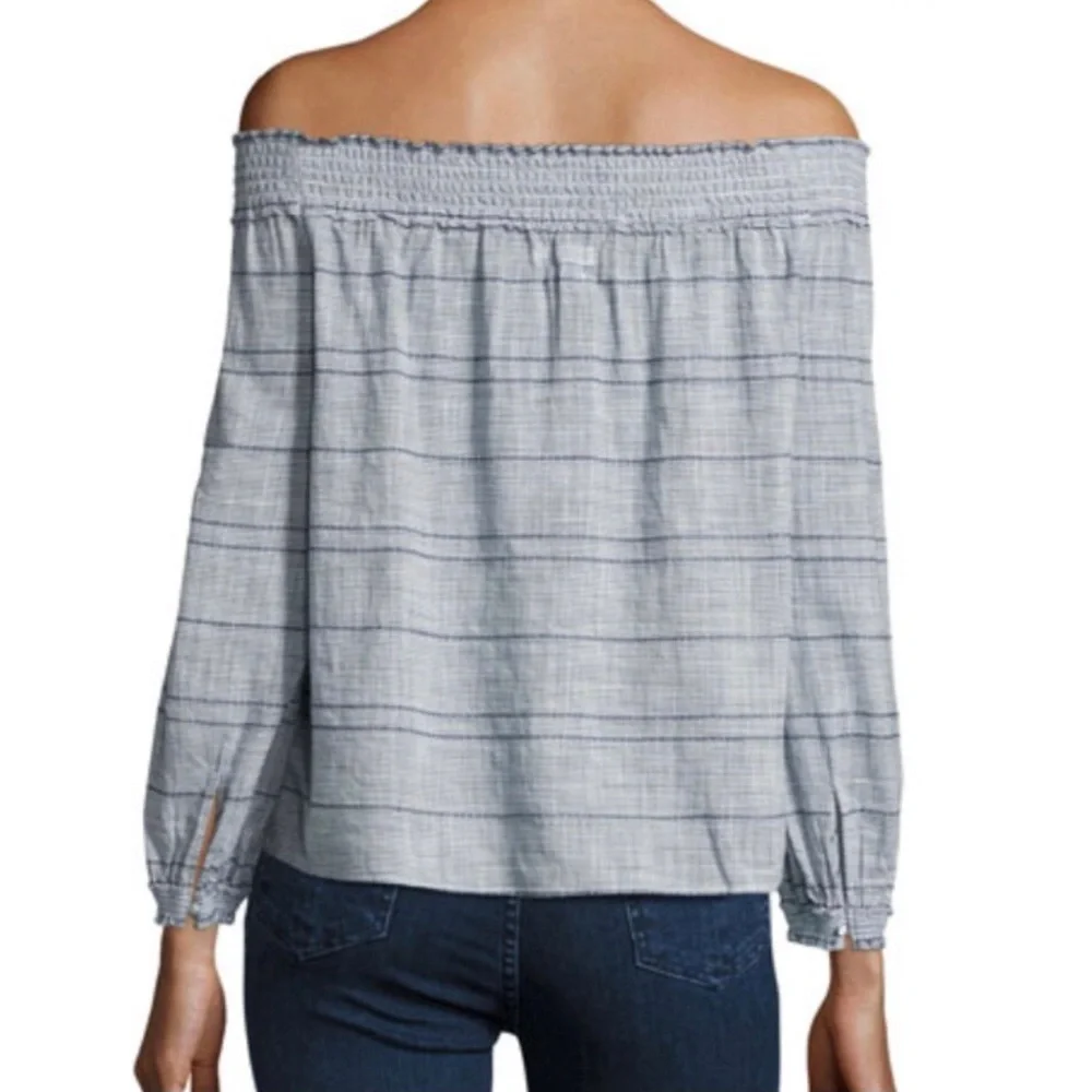 Rag & Bone Drew Blue Striped Off the Shoulder Top L - Picture 2 of 10
